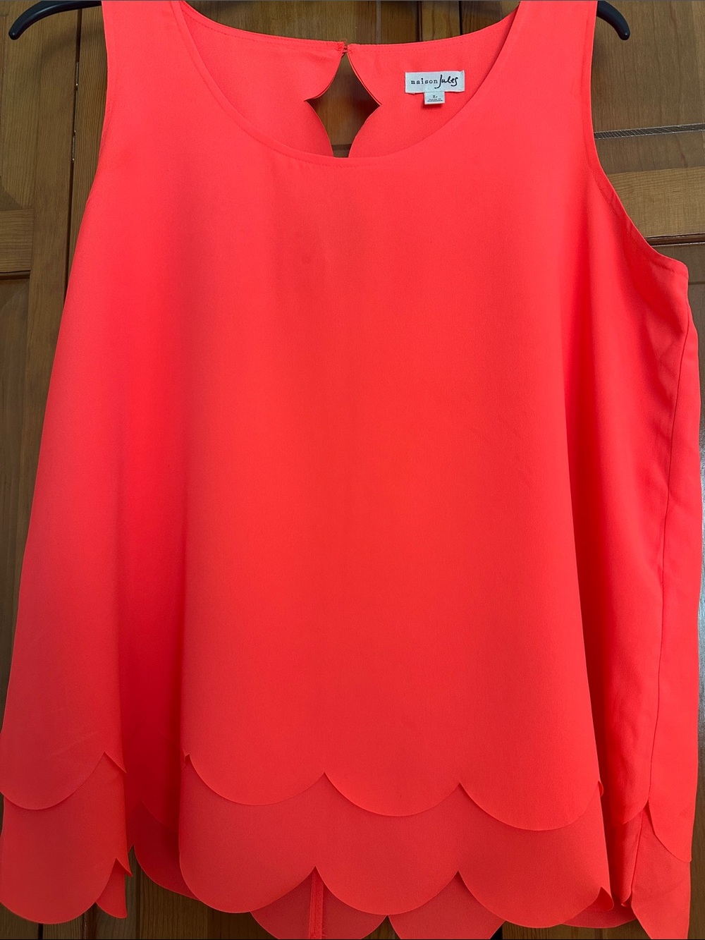 Maison Jules Coral Red Scallop-Hem Sleeveless Camisole